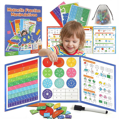 Magnetic Fraction Demonstration Book, Magnetic Fraction Tiles & Circles Educational Puzzle Set, Montessori Fraction Playbook for Kids, Math Manipulatives for Elementary School