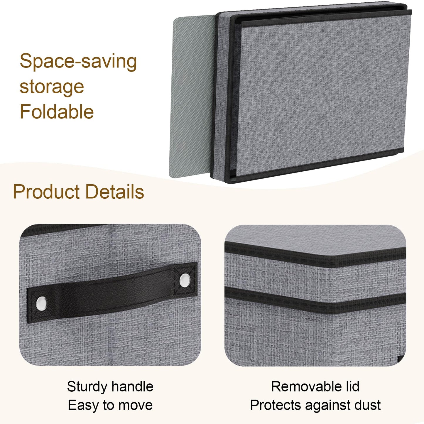 YheenLf Fabric Storage Bin with Lid, 7.1 x 9.1 x 13 Inch Foldable Storage Box for Shelves with Handles, Decorative Linen Closet Organizer, Gray, 1-Pack