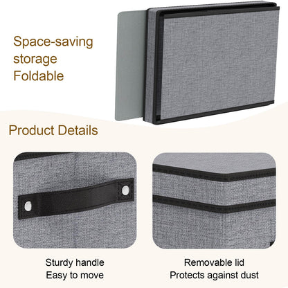 YheenLf Fabric Storage Bin with Lid, 7.1 x 9.1 x 13 Inch Foldable Storage Box for Shelves with Handles, Decorative Linen Closet Organizer, Gray, 1-Pack