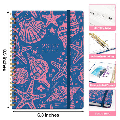 Planner 2026–2027, Weekly & Monthly Academic Organizer for School Year, Jul 2026–Jun 2027, Hardcover Planner with Tabs, Back to School Essential, 6.3" x 8.5", Coastal Whispers