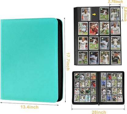 16 Pocket Ringless Side Loading Trading Card Binder, 1024 Cards PU Fixed Page Zipper Card Album for TCG Sports Game Cards, Not Fit Top Loaders(Lake Blue)