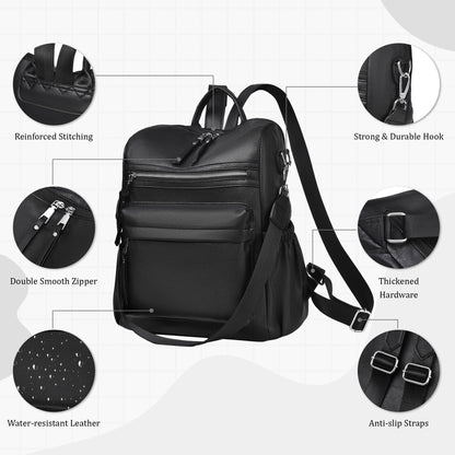 Dora & Liz Womens Backpack Purse Leather Backpack Purse for Women Travel Fashion Backpack Designer Ladies Shoulder Bags (Black Leather)