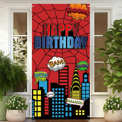 Red Spider Web Door Banner, 6x3ft Superhero Party Decoration Door Cover for Boys Birthday, Kids Party Supplies, Photography Photo Background