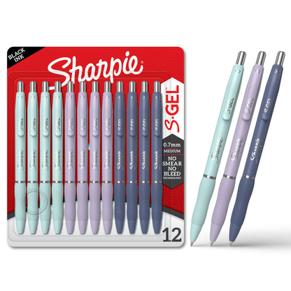 Sharpie S-Gel Gel Pens, Medium Point (0.7mm), Assorted Fashion Barrels, Black Ink, 12 Count - Office, Teacher, School Supplies