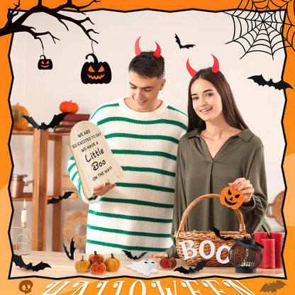 Fiwochic 22 Pcs Fall Pregnancy Announcement Set Fall Thanksgiving Baby Reveal Idea Include "we Have a Little Boo" Wooden Ghost Shape Sign Velvet Pumpkin 3D Bat Felt Ghost Pumpkin for Baby Shower Party