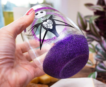 Disney The Nightmare Before Christmas All Hail Pumpkin King Glitter Teardrop Stemless Wine Glass | Tumbler Cup For Mimosas, Cocktails