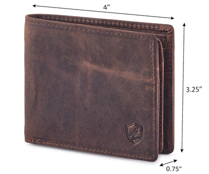 Wallet for Men Slim RFID Blocking Leather Bifold Minimalist 2 ID Windows Gift Box Carteras Para Hombres (CRAZY HORSE, COGNAC)