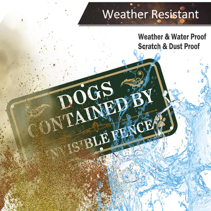 FKNSGR Dogs Contained By Invisible Fence Sign 2 Pack, 12 x 6 inches Rust Free .040 Aluminum Beware Of Dog Sign, UV Protected, Fade Resistant
