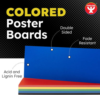 Hygloss Small Colored Poster Board 4x11 - 50 Assorted Standard Color Poster Boards Bulk Pack - Red, Yellow, Green, Blue, Black - 10 Pt. Thickness Poster Board Paper - Posterboard Multipack 4" x 11"