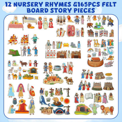 Windkream 12 Set Felt Board Stories Pieces Set Felt Animals Bible Fairy Tales for Preschool Animals Figures Flannel Board Stories for Toddlers Preschool Kindergarten Storytelling(Bible)