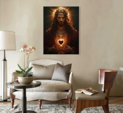 Sacred Heart of Jesus Canvas Wall Art Religious Christian Poster Print Christ Jesus Portrait Picture Wall Decor Catholic Faith Painting for Bedroom Living Room Prayer Room Church Framed