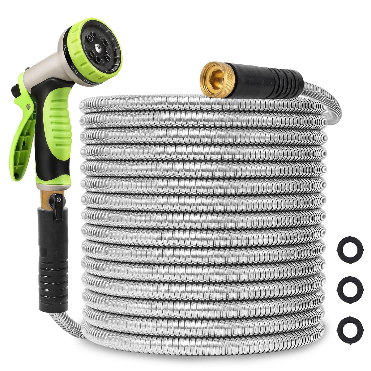 Svansea Metal Garden Hose 25ft Stainless Steel Hose Heavy Duty Flexible Water Hose with 10 Way Spray Nozzle 3/4 Solid Brass Fittings-Outdoor Yard Lightweight No Kink Leak Resistant Water Pipe