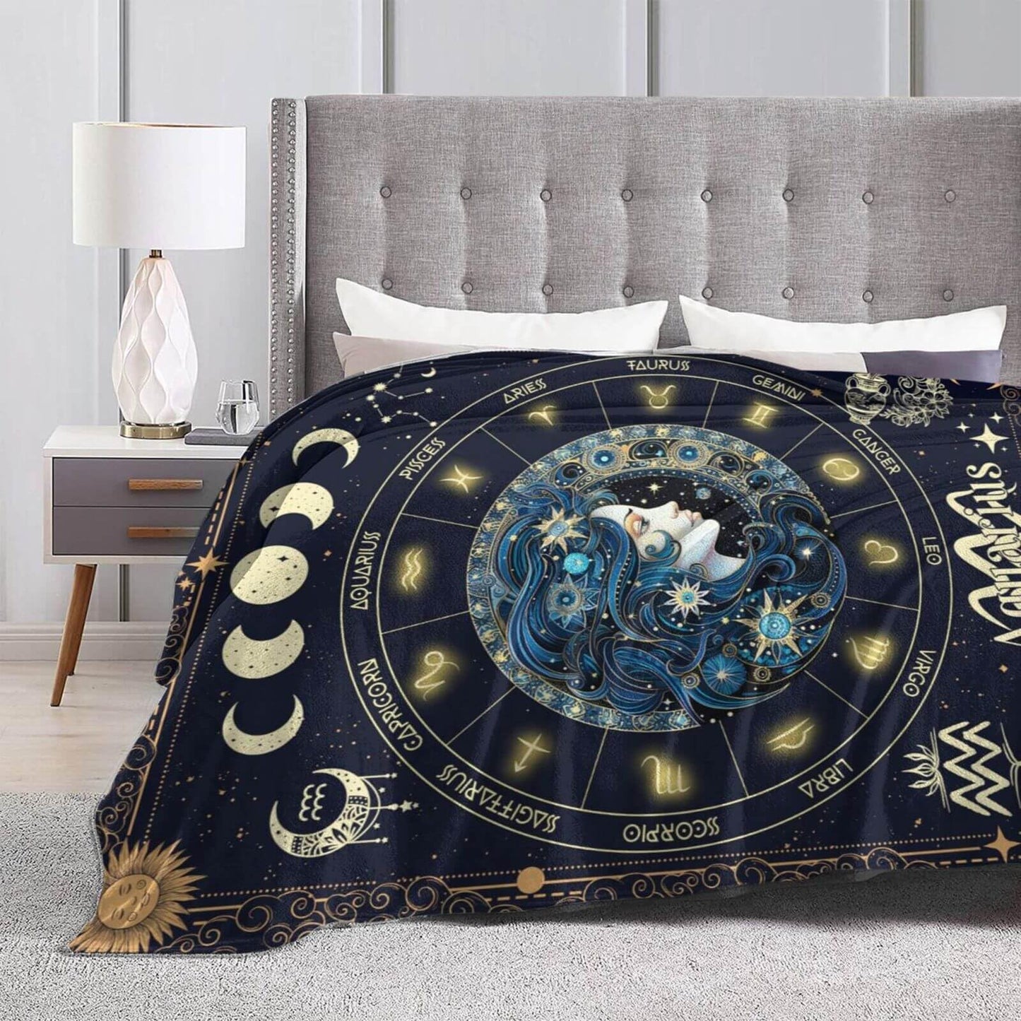 Homieblanket Aquarius Zodiac Blanket for Boys Girls, Secret Astrology Themed Design Printed Throw Blankets for Kids Lap, Chair Sofa, Soft Fleece Cozy Blanket, 40"x 50"