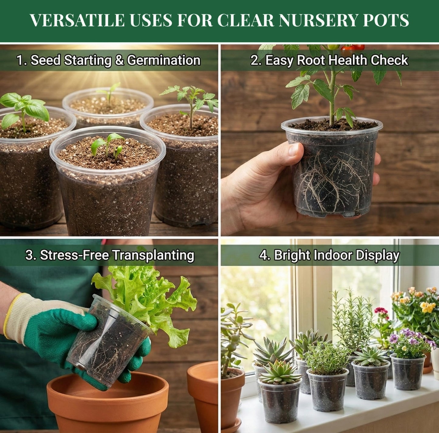 ENNUFO Clear Nursery Pots with Drainage, 81 Pcs Set, 4/5/6 Inch Plastic Pots for Indoor Plants, Seed Starter Kit with Plant Saucers, Clear Plant Pots with Drainage Holes, Pot Liners, Labels & Tools
