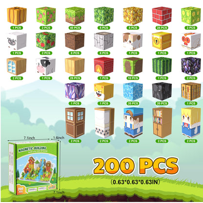 Fitrobust 200PCS Magnetic Blocks, Magnetic Building Blocks, 0.63in Magnetic Building, STEM Game Stacking Toys for Kids, Birthday Gifts for Boys and Girls Age 3+ Years Old