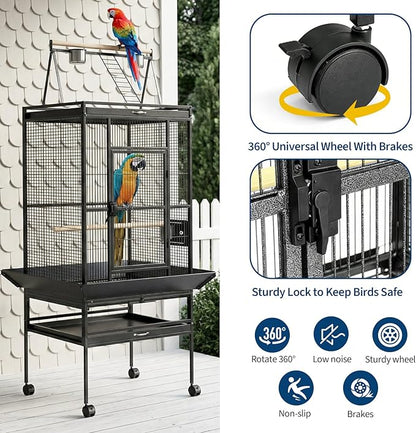 Garvee 68" h Large Bird Cage, Rolling Play Top Parakeet Cage, Big Bird Cages for Parrots, Parakeets, Cockatiels, Conures, Budgie, Lovebird