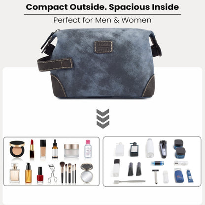 LEATHER VILLAGE Genuine Leather Dopp Kit for Men & Women with Waterproof Lining – Distressed Travel Toiletry Bag, Shaving & Bathroom Essentials Organizer - Distressed Blue