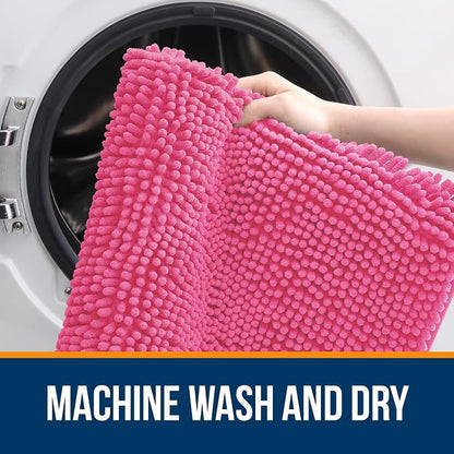 OLANLY Bathroom Rugs 34x21, Extra Soft Absorbent Chenille Bath Rugs, Rubber Backing Quick Dry, Machine Washable Bath Mats for Bathroom Floor, Tub and Shower, Home Decor Accessories, Hot Pink