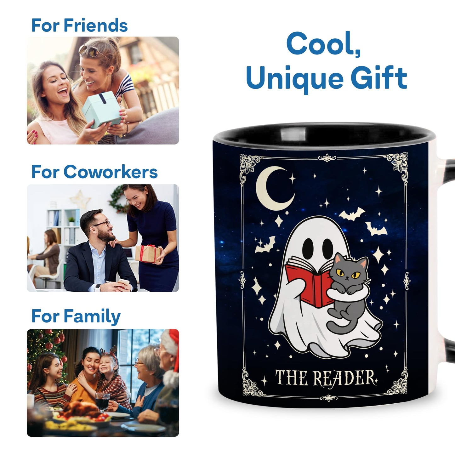 Hyturtle Cute Ghost with Cat Coffee Mug with Spoon for Halloween Birthday