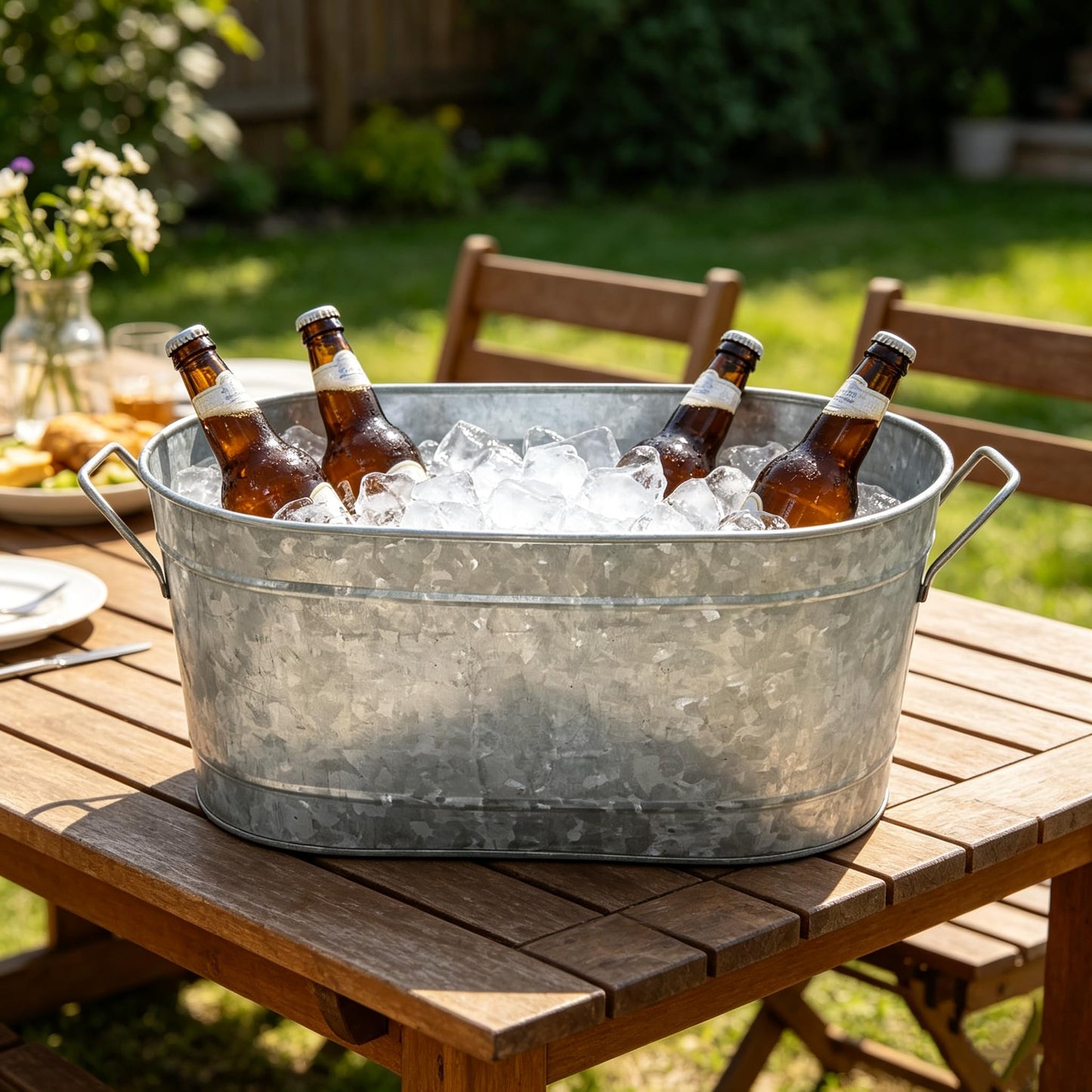 Hosley Galvanized Oval Tub with Handles 18 Inch - Beverage Party Chiller, Garden Planter, Multipurpose Party Ice Holder