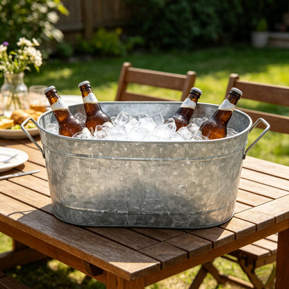 Hosley Galvanized Oval Tub with Handles 18 Inch - Beverage Party Chiller, Garden Planter, Multipurpose Party Ice Holder