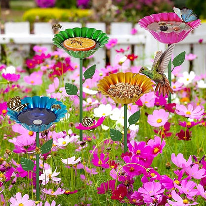 Large Bee Watering Station, 4 Pack Small Bird Bath for Outside, Metal Butterfly Feeders Bowl with 5.32'' Flower Design Bee Bath for Garden Decor (Classic-Flower 4-Pack)
