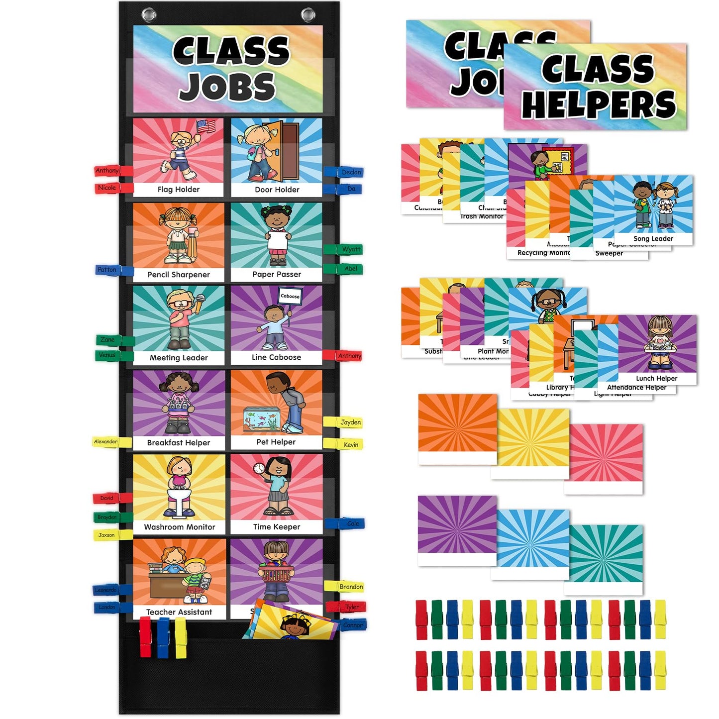 Jobs Pocket Chart with 47 Cards for Classroom, Class Management Helpers Black Chart for Preschool Elementary Homeschool, Teachers Must Haves Educational Supplies for Students