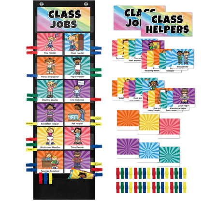 Jobs Pocket Chart with 47 Cards for Classroom, Class Management Helpers Black Chart for Preschool Elementary Homeschool, Teachers Must Haves Educational Supplies for Students