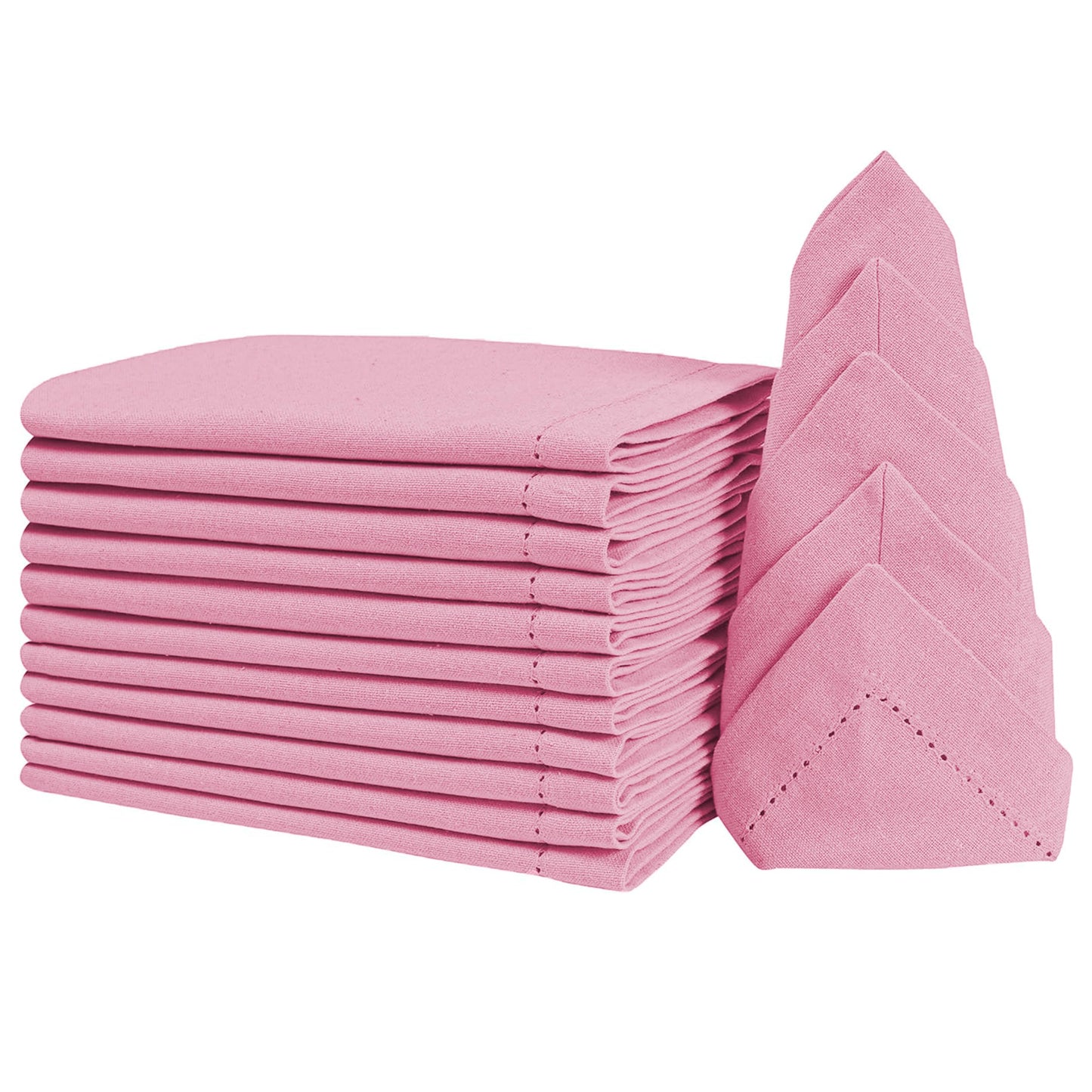 Goroly Home Decorative Cloth Dinner Napkins Hemstitched, Wedding, Cocktail & Party Napkins, Mitered Corners, Machine Washable, 12 Elegant Table Napkins for Special Occasions - 18x18 Inch - Baby Pink