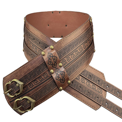 HiiFeuer Viking Wide Armor Corset Belt, Medieval Faux Leather LARP Costume (Brown)