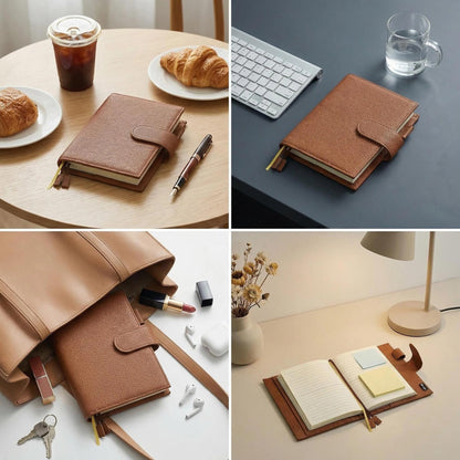 2026 New Genuine Leather A6 Notebook Cover Fits Hobonichi Cousin, Stalogy, LEUCHTTURM1917 and Midori MD Planners, with Pen Loop, Card Slots, Bookmarks and Back Pocket