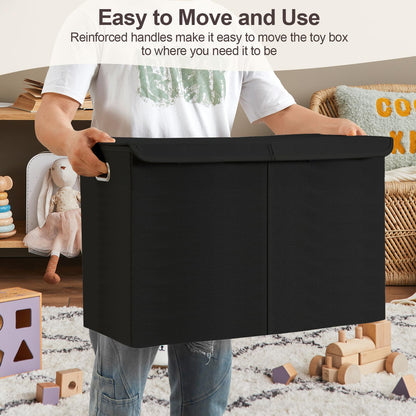 Roobyl Large Toy Storage Box with Lid, Collapsible Toys Storage Organizer Bins with Dividers and Handles, Storage Chest Bin for Kids, Boys, Girls, Nursery 25"x13" x16" (Black)