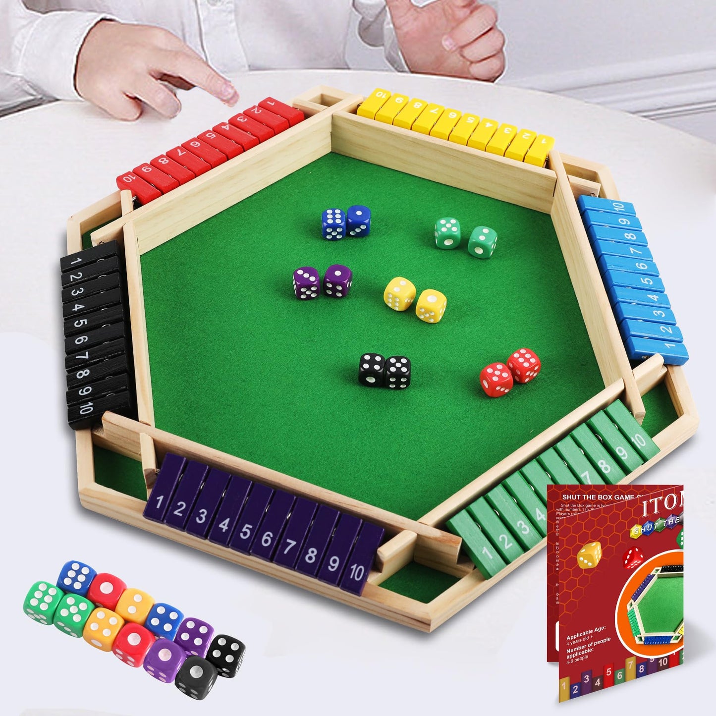 ITOMTE Shut The Box Game Wooden, 1-6 Players Dice Board Game for Adults and Kids, 10 Numbers Math Games - Educational and Entertaining, Classic Table Flip Blocks for Family Game Night
