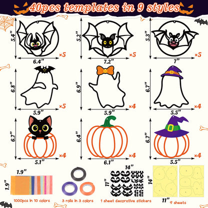 Renbuzhu 40PCS Halloweens Crafts Bulk: Ghosts Pumpkins Paper Suncatchers DIY Kit Party Activities Decorations, Window Stained Glass Effect Art Supplies