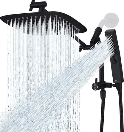 G-Promise All Metal 10 Inch Rain Shower Head with Massage Mode Handheld Spray Combo, 3-Way Diverter with Pause Setting, Full Body Coverage, Modern Bathroom Upgrade (Matte Black)