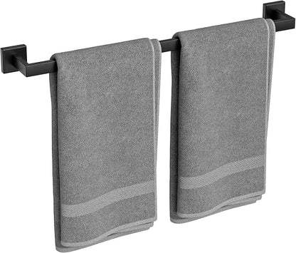 24 Inch Matte Black Towel Bar, Square Base Bathroom Towel Rack, Towel Holder Wall Mounted, Thicken SUS304 Stainless Steel Towel Rod Modern Home Decor (Total Length 26-Inch)