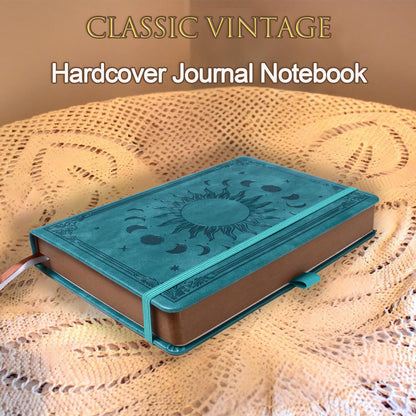 HwxBen Journal Notebook for Women/Men, Daily for Classic Lined Writing,360 Pages Leather Hardcover with Vintage Sun & Moon Design, SeaGreen, A5 (14.5 x 21 cm)