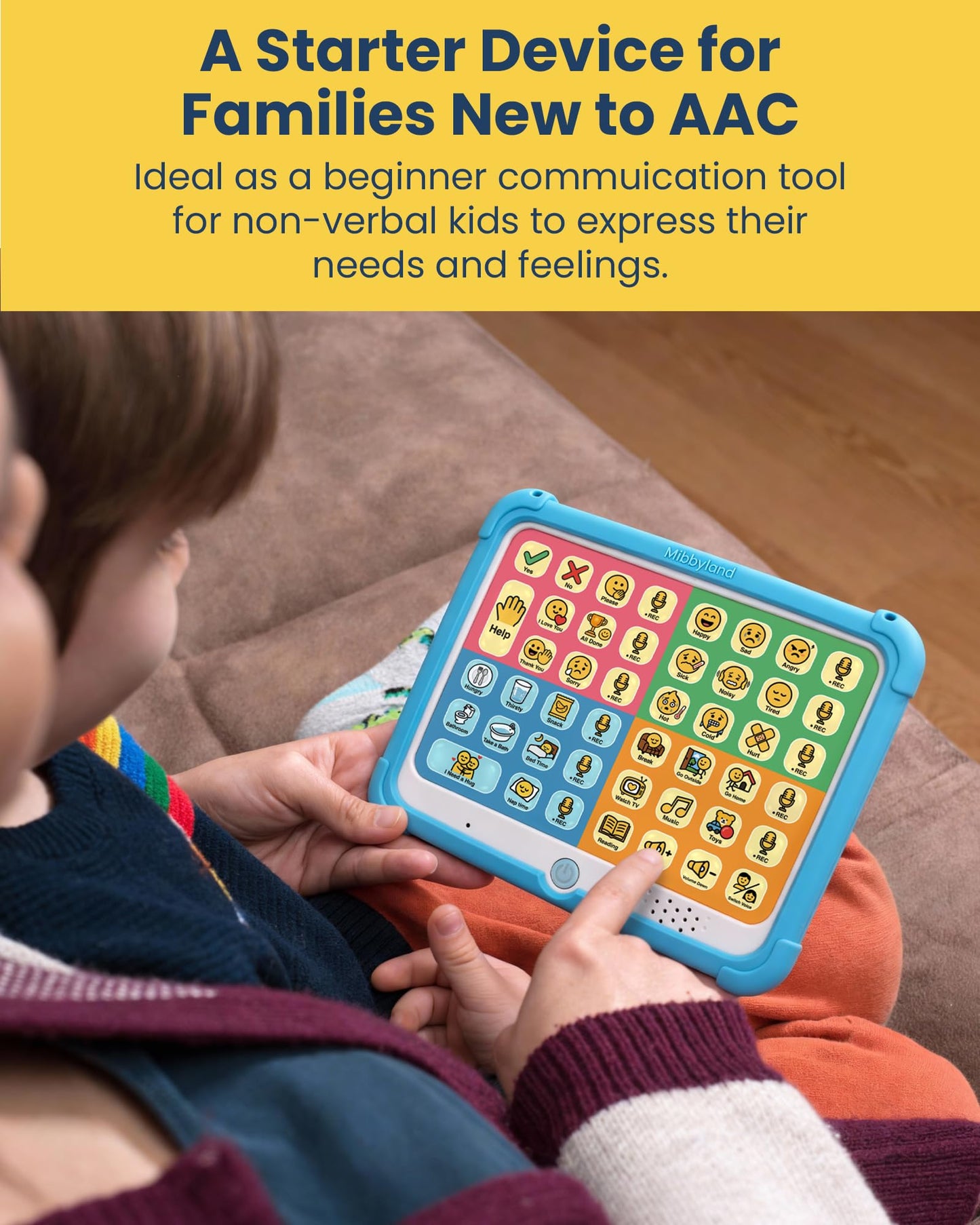 MibbyTalk AAC Device for Autism & Nonverbal Kids and Adults, Communication Tool for Home & School Use and Speech Therapy – 32 Preset Buttons, 11 Recording Buttons with Stickers, Silicone Case, Blue