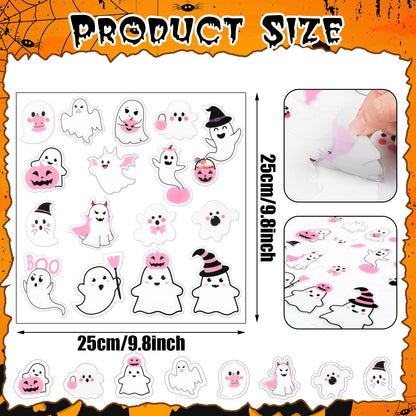 AmazingSpark 60 Pcs 3 Sheet Pink Halloween Thick Gel Window Clings Cute Ghost Pumpkin Boo Witch Gel Decal Stickers for Halloween Party Home Window Door Decor