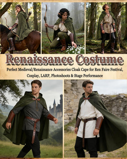 kasahara Renaissance Hooded Cloak Medieval Costume Accessories for Men Women Halloween Costume Cape Belt Pouch Bracers