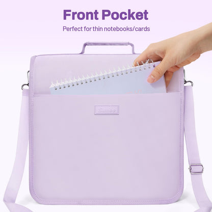 SUNEE Zipper Binder 3 Ring, 3 Inch O-Ring with Handle and Shoulder Strap, 600-Sheet Capacity, 5-Tab Expanding File Folder, Multi-Pockets for Middle School Organizer Binder with Zipper, Lavender Purple