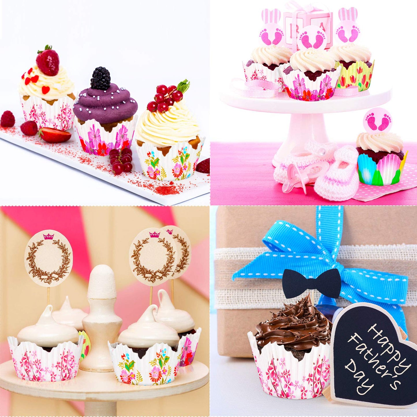 Patelai 600 Pcs Flowers Cupcake Liners Disposable Colorful Paper Baking Cups Disposable Floral Cupcake Wrappers Muffin Liners for Spring Summer Boho Wedding Birthday Shower Bridal Party