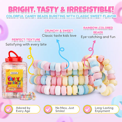 100 Pack Candy Necklaces Individually Wrapped - Bulk Candy - Edible Jewelry for Kids, Party Favors, 80s Nostalgic Treats, Pinata Fillers, Goodie Bags, Retro Events Halloween & Birthday