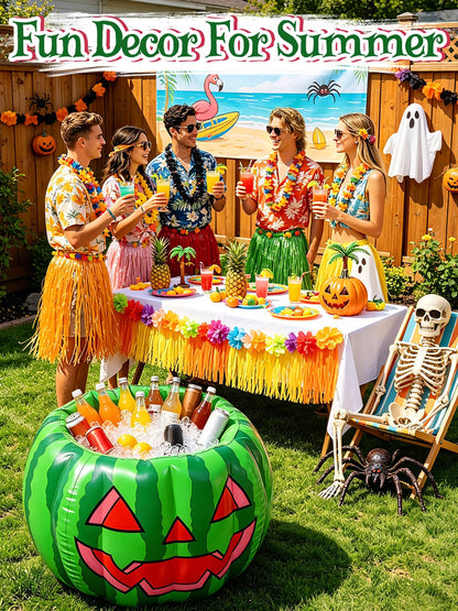 Cosweet Summer Halloween Inflatable Watermelon Cooler for Pool Party - 30" x 20" Large Spooky Blow Up Beverage Drink Cooler Ice Bucket with Drain Plug for Patio Yard Decor