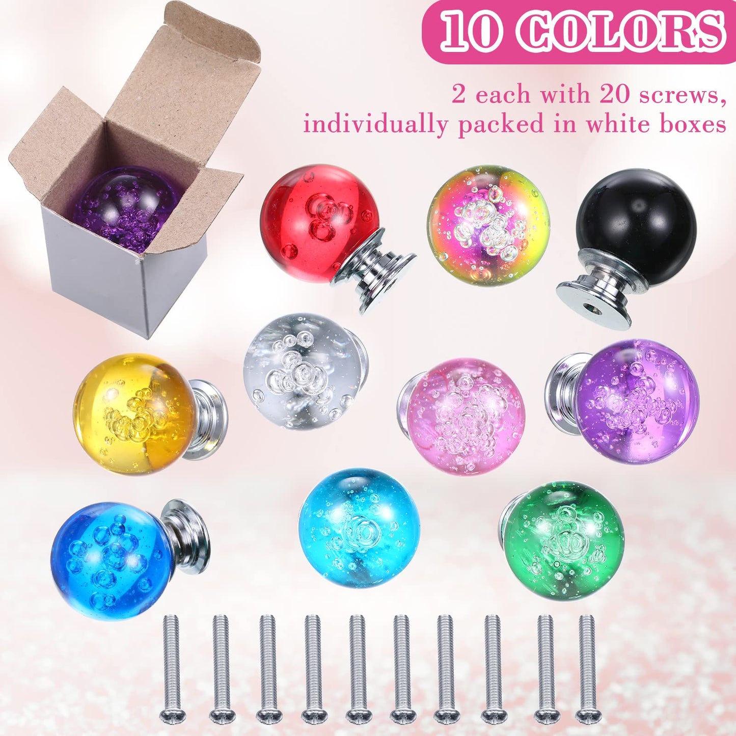 Jetec 20 Pcs Crystal Drawer Pulls Cabinet Knobs 30mm Diamond Dresser Knobs for Dresser Drawers Kitchen Bookcase Wardrobe(Multicolored,Stylish Style)