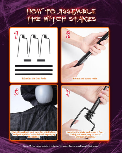 Halloween Decorations Outdoor 3PCS Light Up Witches Holding Hands Witches with Stakes, Scary Screaming Witches with Glowing Face, Creepy Halloween Party Props Decor for Yard Garden Outside Lawn Porch