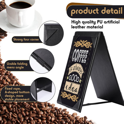 Gerrii Leatherette Table Tents Black PU Leather Menu Covers Bulk Double Sided Frame Sign Holders 2 Side Drink Dessert Menu Folders for Restaurant Coffee Cafe Bar Wedding Supplies(12 Pack,4 x 6 Inch)