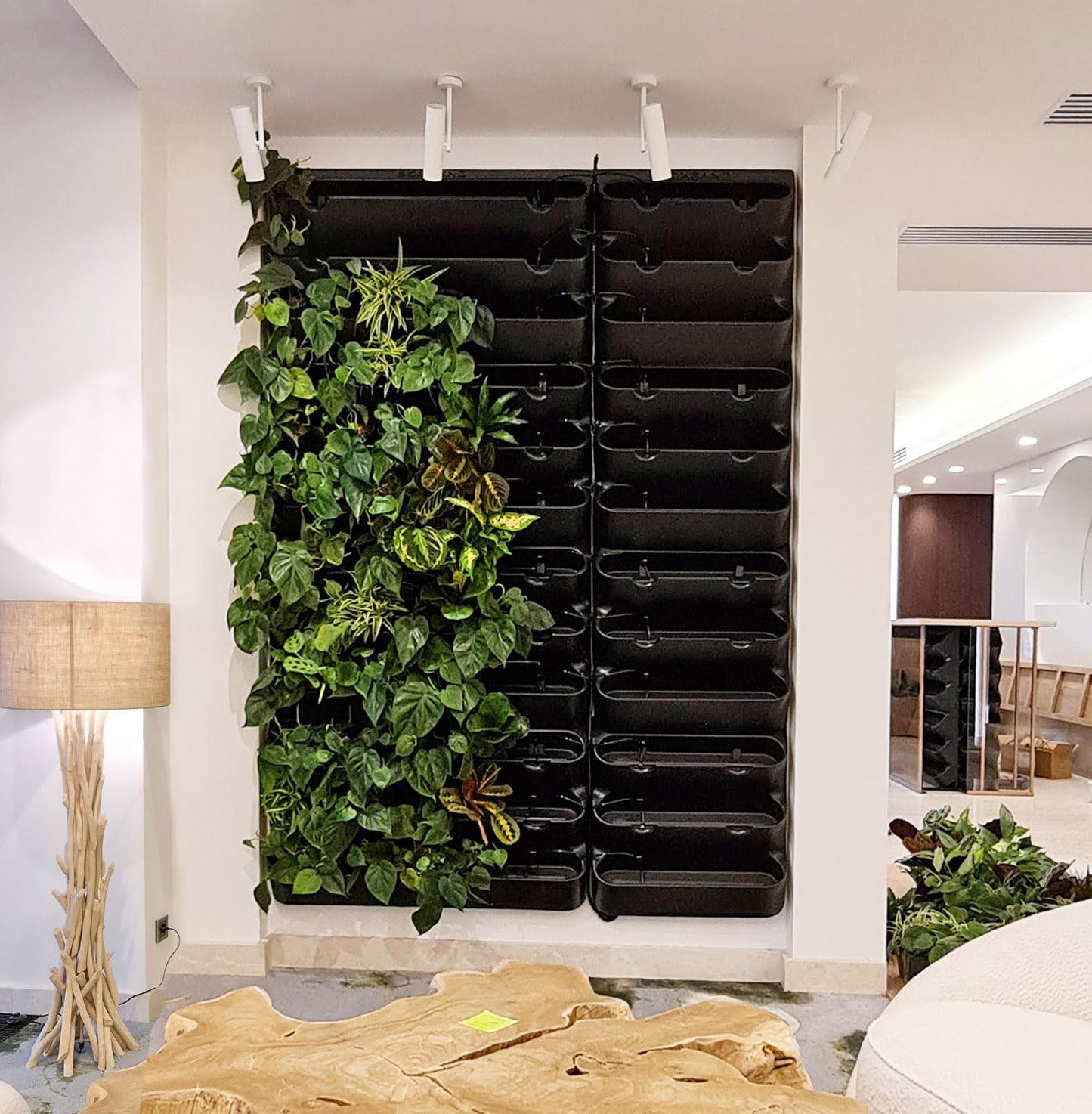 BOXSAND-24 Vertical Wall Planter (24"x50", Black with Round Pots) – Living Wall for 24 Plants, Indoor/Outdoor Vertical Garden System, Easy 4-Screw Install