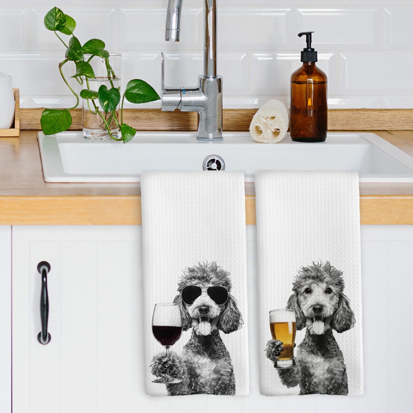 XPH Funny Poodle Wine Bar Kitchen Dish Towels, Poodle Lovers Gifts, Dog Mom Dad Lover Gifts for Women Men Hand Towels Kitchen Tea Towel Decorations, 16x24inch Set of 2