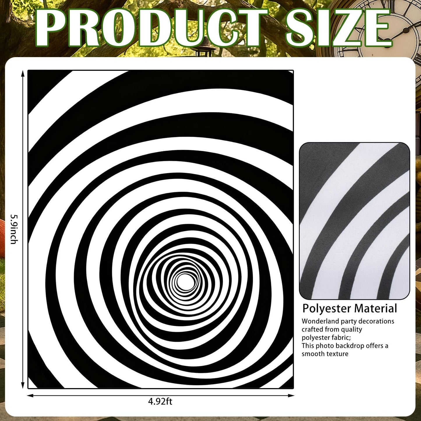 Preboun 6 x 5 ft Wonderland Party Decorations Wonderland Photo Backdrop Fairy Swirl Background for Birthday Baby Shower Tea Party Photo Props(Black, White)